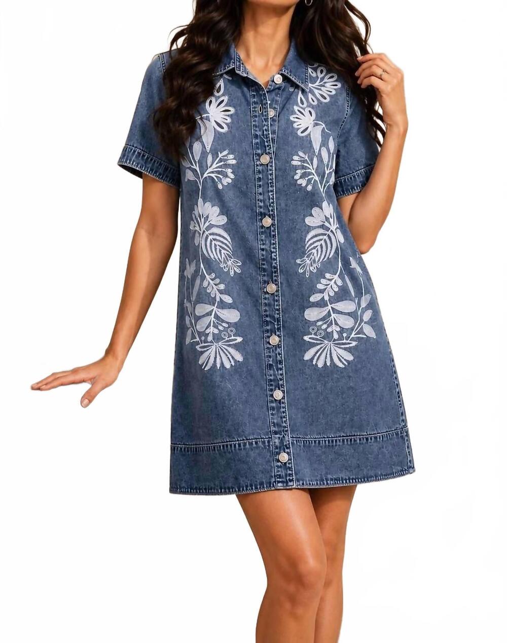 NEW ADORE embroidered denim shirt dress in blue